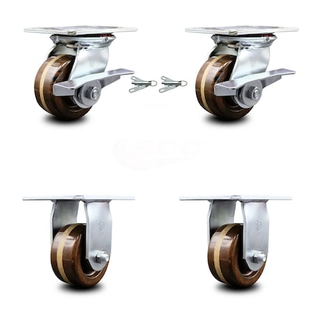 Service Caster 4 Inch High Temp Phenolic Caster Brakes/Swivel Locks and 2 Rigid SCC, 2PK SCC-35S420-PHRHT-SLB-BSL-2-R-2
